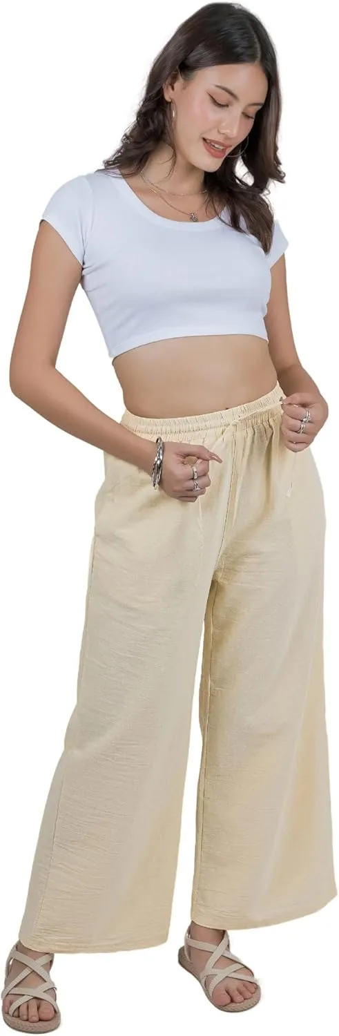 LOFBAZ Women Cotton Linen Wide Leg Palazzo Drawstring Pants Casual High Waist Flowy Trousers Lounge Summer Pant with Pockets