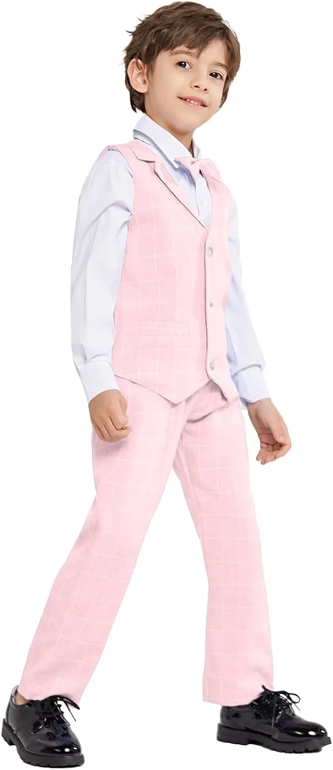 LOLANTA Boys Vest Suits 4PCs Wedding Ring Bearer Outfits Wasitcoat Shirt Pants Bow Tie 2-13 Years
