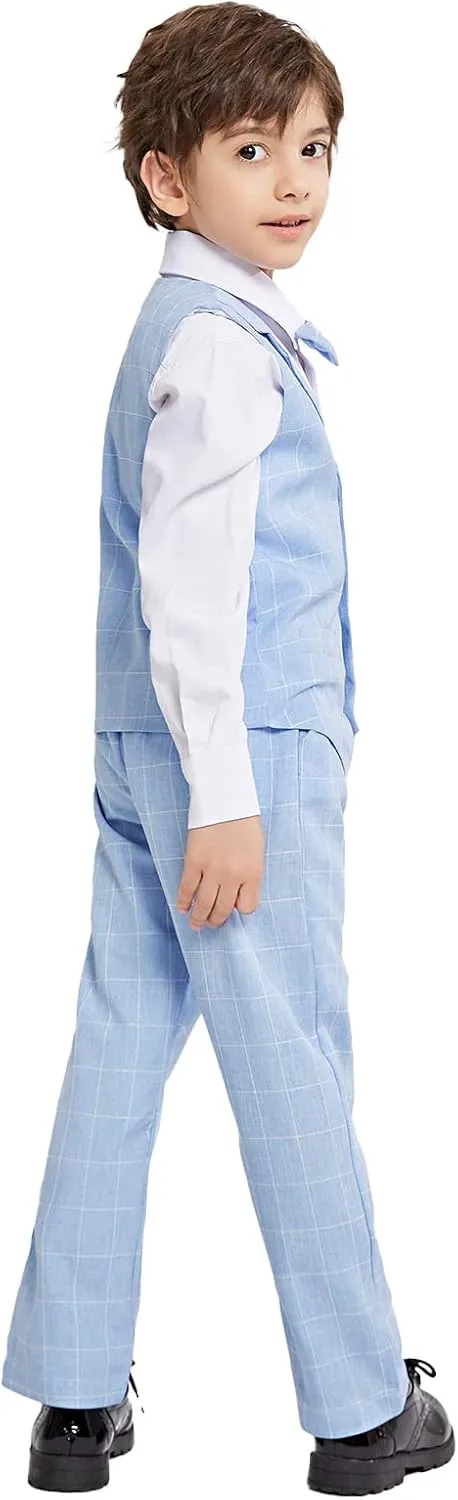 LOLANTA Boys Vest Suits 4PCs Wedding Ring Bearer Outfits Wasitcoat Shirt Pants Bow Tie 2-13 Years