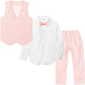 LOLANTA Boys Vest Suits 4PCs Wedding Ring Bearer Outfits Wasitcoat Shirt Pants Bow Tie 2-13 Years