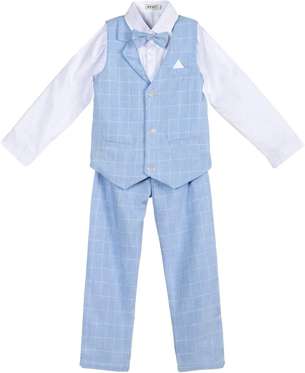 LOLANTA Boys Vest Suits 4PCs Wedding Ring Bearer Outfits Wasitcoat Shirt Pants Bow Tie 2-13 Years