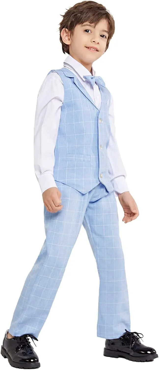 LOLANTA Boys Vest Suits 4PCs Wedding Ring Bearer Outfits Wasitcoat Shirt Pants Bow Tie 2-13 Years