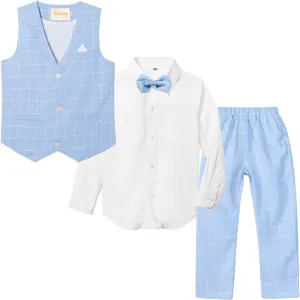 LOLANTA Boys Vest Suits 4PCs Wedding Ring Bearer Outfits Wasitcoat Shirt Pants Bow Tie 2-13 Years