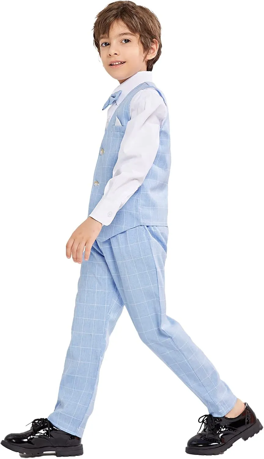 LOLANTA Boys Vest Suits 4PCs Wedding Ring Bearer Outfits Wasitcoat Shirt Pants Bow Tie 2-13 Years