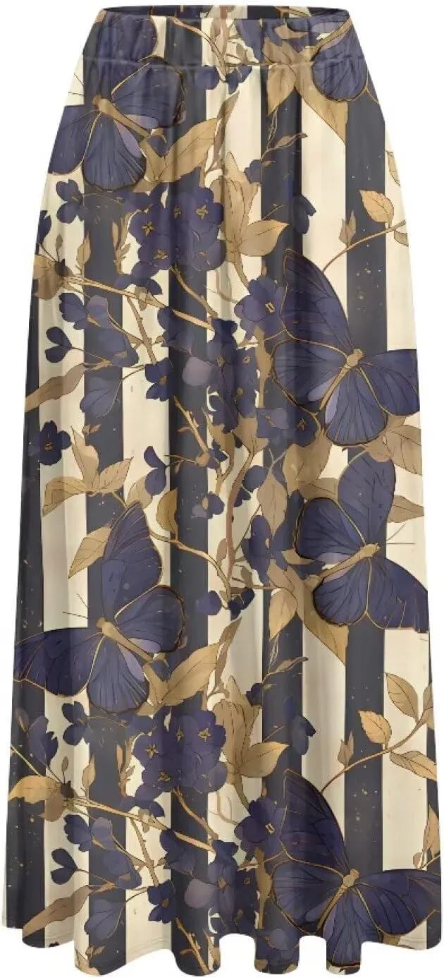 Long Skirts for Women with 2 Side Pockets A-Line Maxi Length Skirt Elastic Waistband S to 2XL Floral Printed Summer