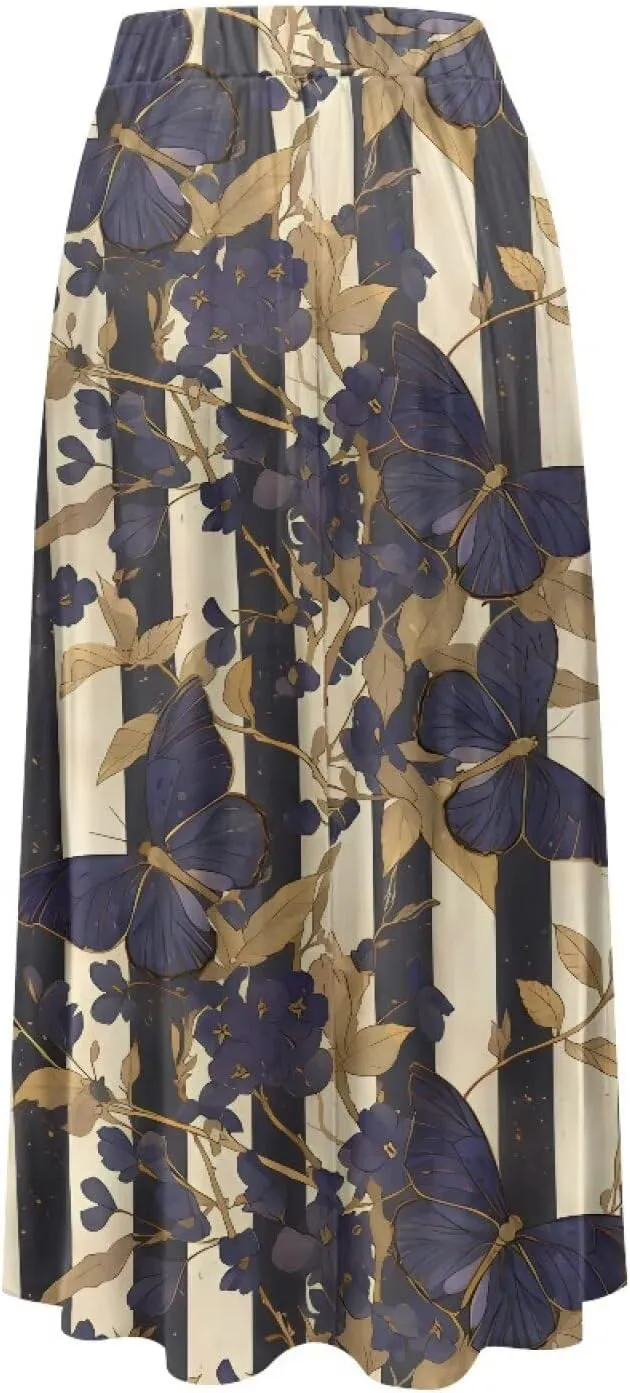 Long Skirts for Women with 2 Side Pockets A-Line Maxi Length Skirt Elastic Waistband S to 2XL Floral Printed Summer
