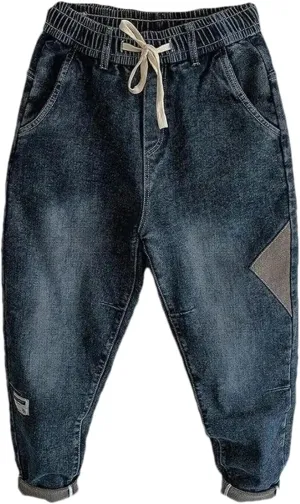 Loose Denim Men Elasticity Drawstring Casual Spring Autumn Designer Jeans Harem Pants