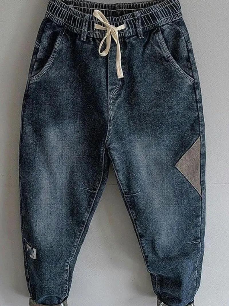 Loose Denim Men Elasticity Drawstring Casual Spring Autumn Designer Jeans Harem Pants