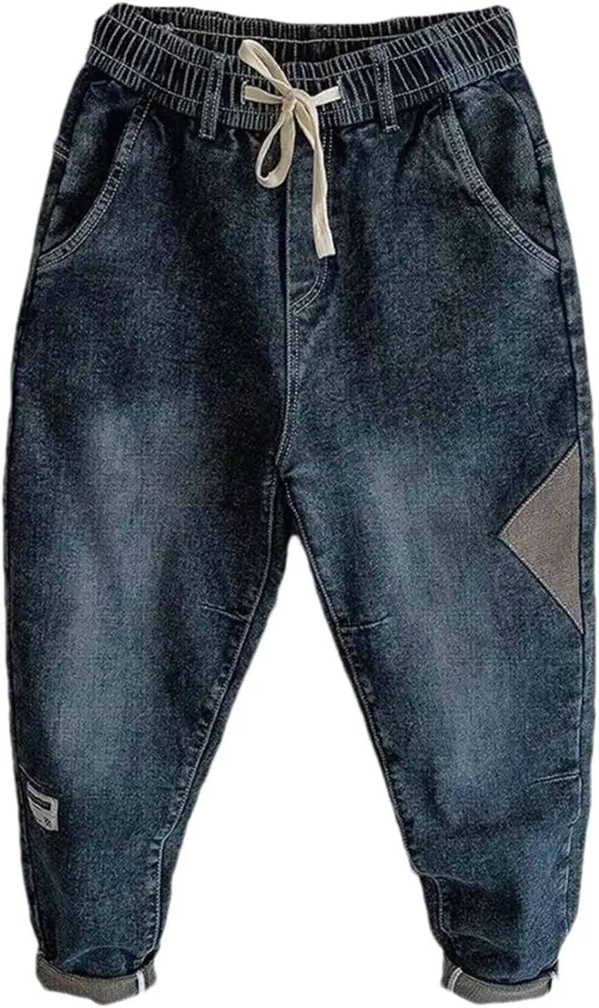 Loose Denim Men Elasticity Drawstring Casual Spring Autumn Designer Jeans Harem Pants