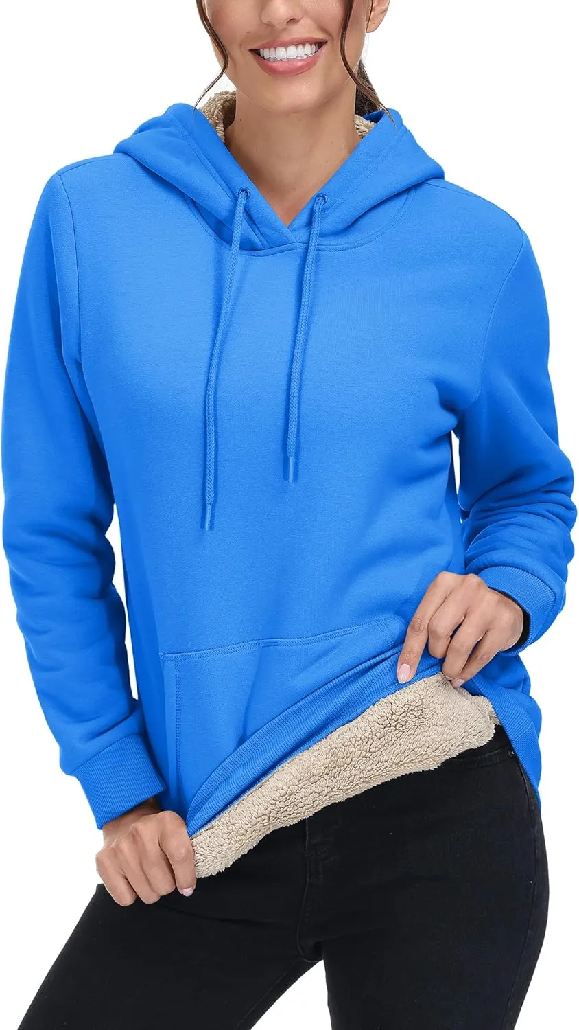 MAGCOMSEN Women's Winter Sherpa Lined Hoodie Warm Fleece Heavyweight Cotton Pullover Plain Hooded Sweatshirt with Pocket