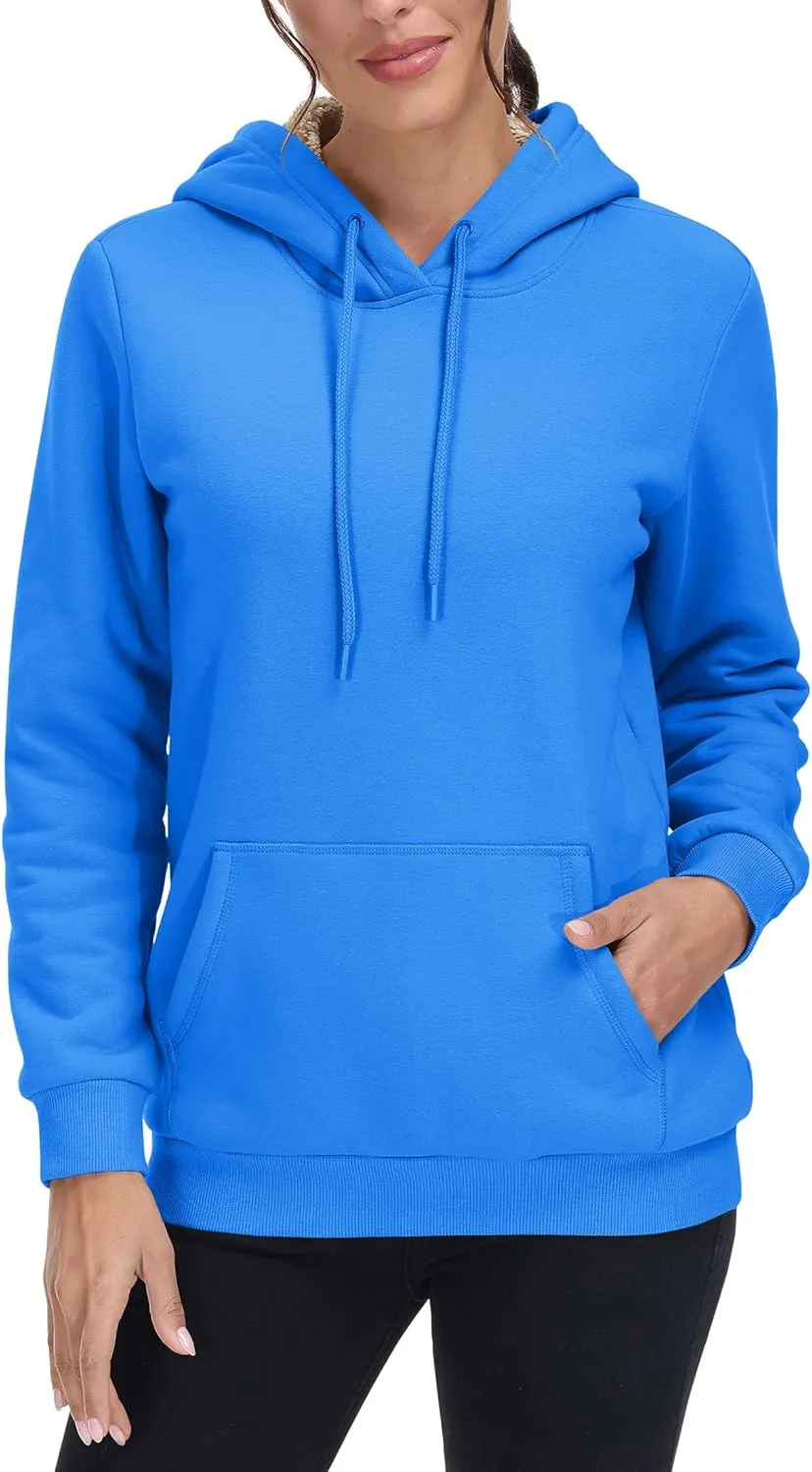 MAGCOMSEN Women's Winter Sherpa Lined Hoodie Warm Fleece Heavyweight Cotton Pullover Plain Hooded Sweatshirt with Pocket