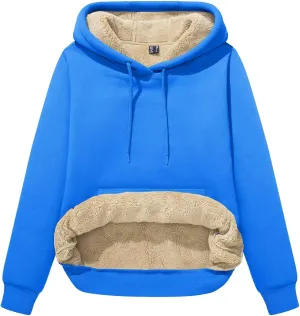 MAGCOMSEN Women's Winter Sherpa Lined Hoodie Warm Fleece Heavyweight Cotton Pullover Plain Hooded Sweatshirt with Pocket