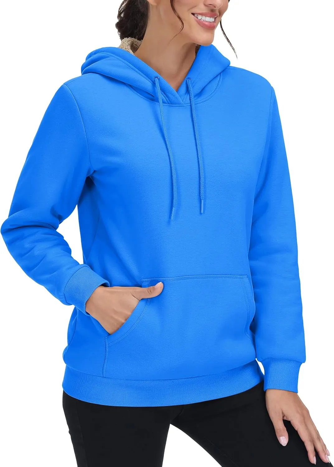 MAGCOMSEN Women's Winter Sherpa Lined Hoodie Warm Fleece Heavyweight Cotton Pullover Plain Hooded Sweatshirt with Pocket