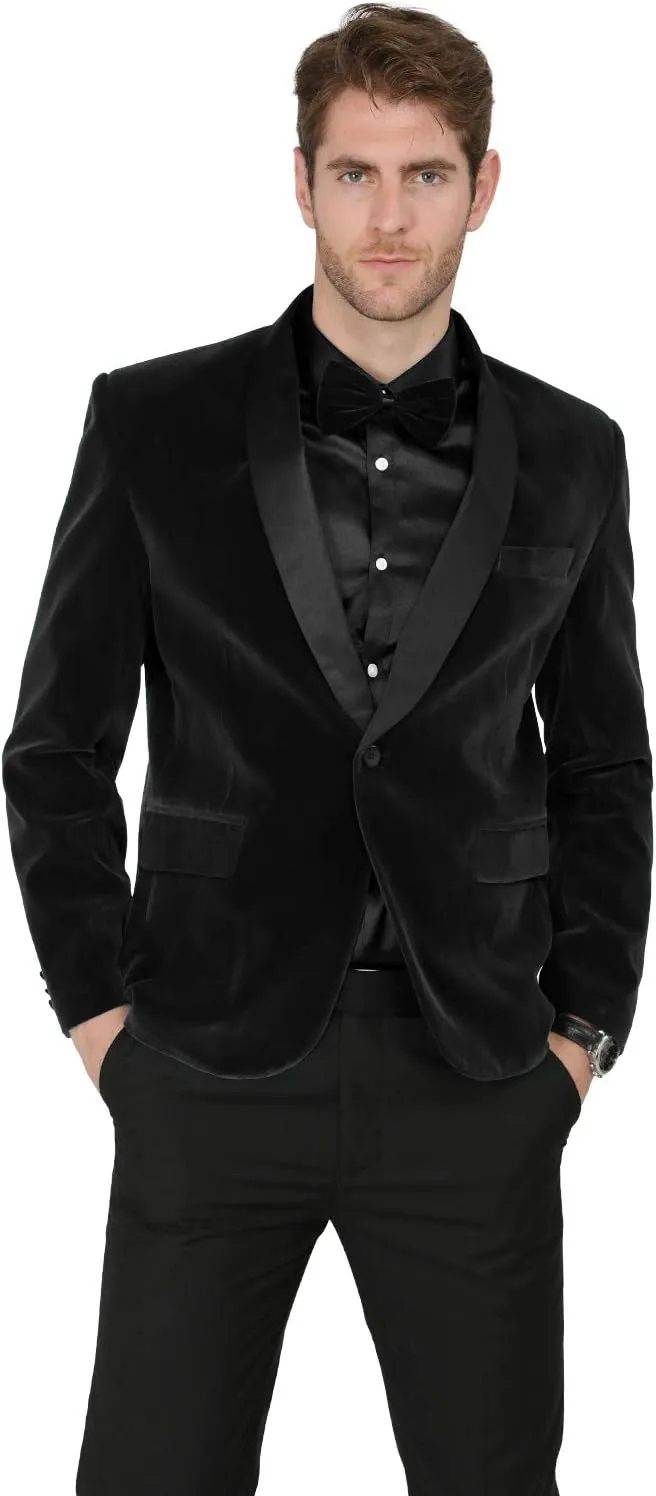 MAGE MALE Men's 2 Piece Velvet Suit Peak Lapel One Button Slim Fit Tuxedo Blazer Party Dinner Jacket & Pants