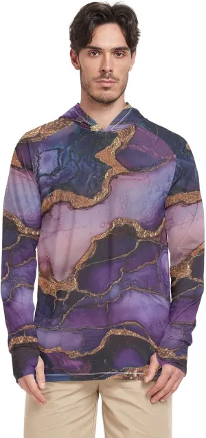 Marble Purple Burgundy Mens Sun Protection Hoodie Long Sleeve UPF 50   Mens Sun Shirts Quick Dry Men Rash Guards Beach Hoodie playeras con capucha para hombre