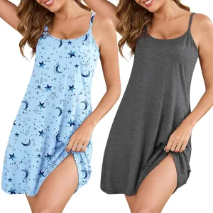 Marvmys 2 Pack Sleeveless Nightgowns for Women Spaghetti Strap Sleep Dress Sexy Sleepwear Short Night Gowns S-3XL