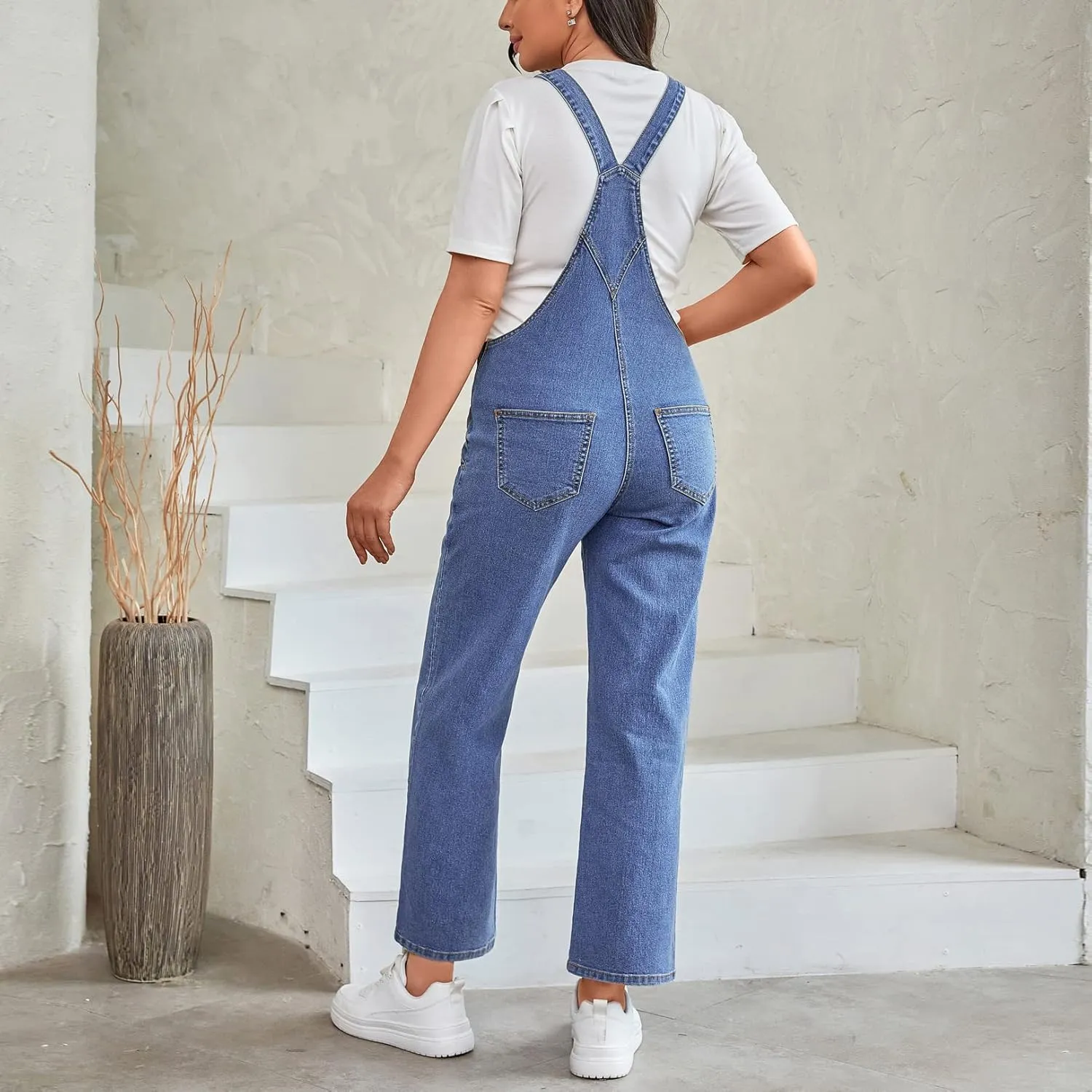 Maternity Overalls Bib Straight Leg Ankle Length Maternity Denim Overalls for Pregnant Woman