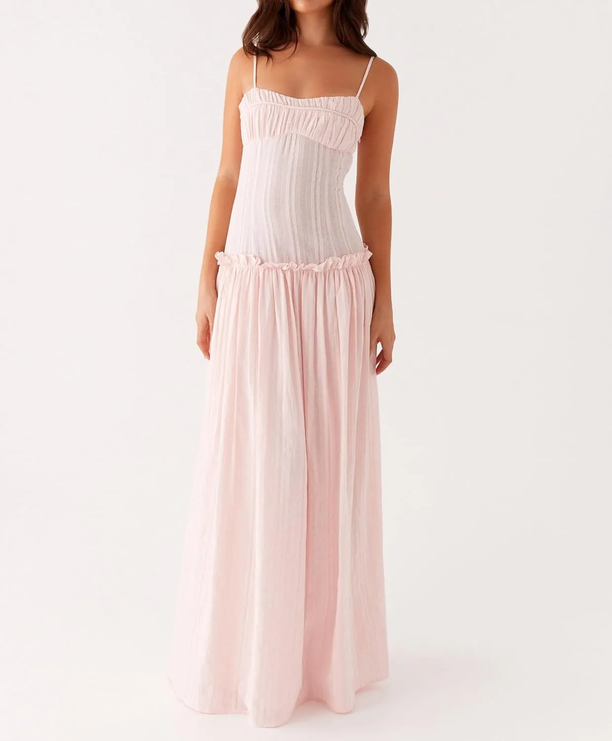 Meiweileya Women Spaghetti Strap Maxi Dress Smocked Drop Waist Long Dresses Backless Tiered Flowy Sundress Summer Beach 2025