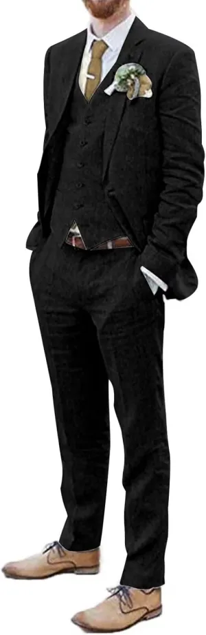 Men Suits Linen Beach Wedding Suits 3 Piece Groomsmen Attire Linen Blazer Vest Pant Prom Tuxedo