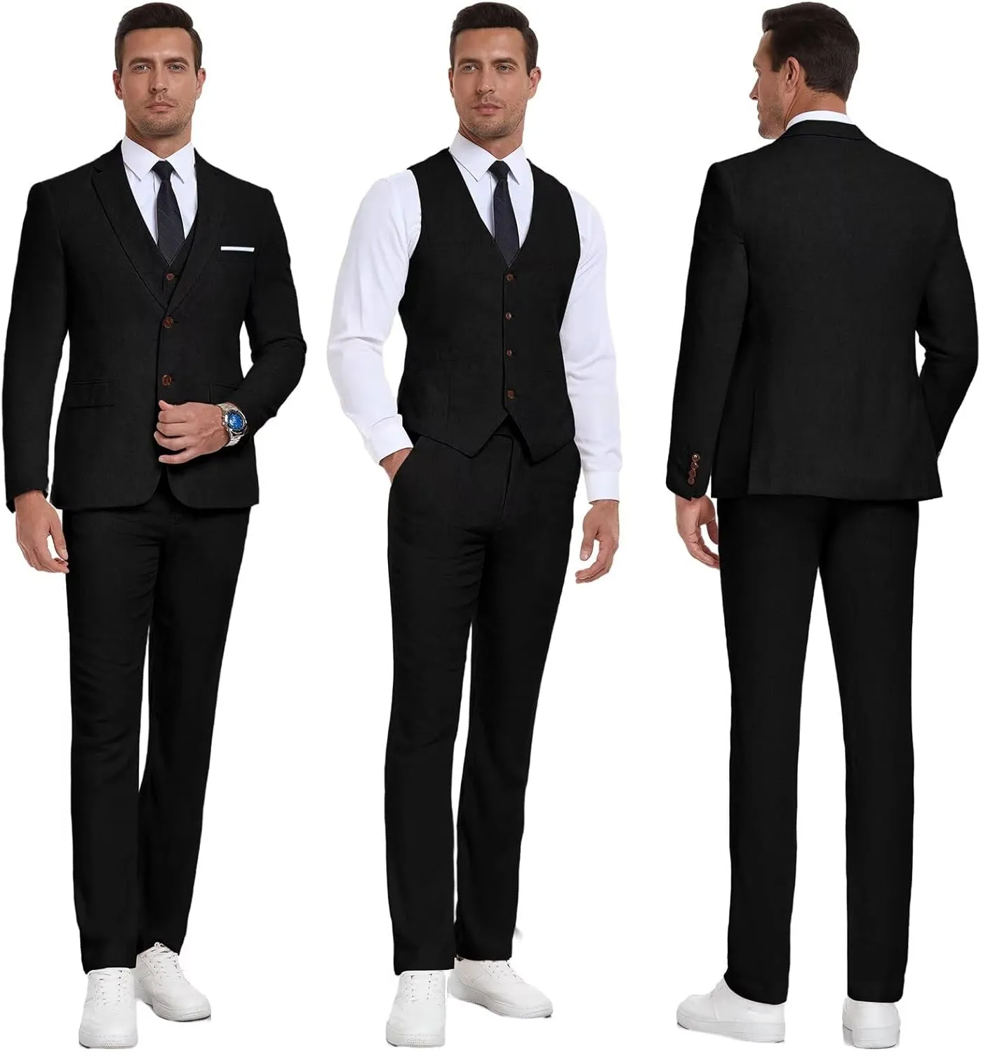Men Suits Linen Beach Wedding Suits 3 Piece Groomsmen Attire Linen Blazer Vest Pant Prom Tuxedo