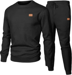 Men's 2 Piece Sweatsuits Outfits Casual Crewneck Jacquard Sweatshirt Joggers Sweatpants Set Tracksuit