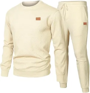 Men's 2 Piece Sweatsuits Outfits Casual Crewneck Jacquard Sweatshirt Joggers Sweatpants Set Tracksuit