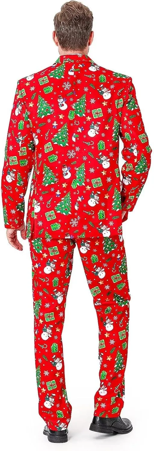 Men's 3-Piece Halloween & Christmas Suit, Two Button Jacket & Pants & Tie