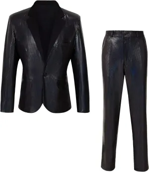 Mens 70s Disco Outfits Set Shiny Sequin Suit and Pants Halloween Costume