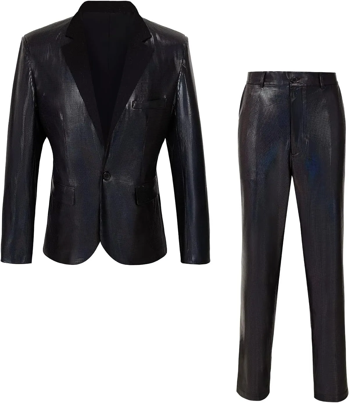 Mens 70s Disco Outfits Set Shiny Sequin Suit and Pants Halloween Costume