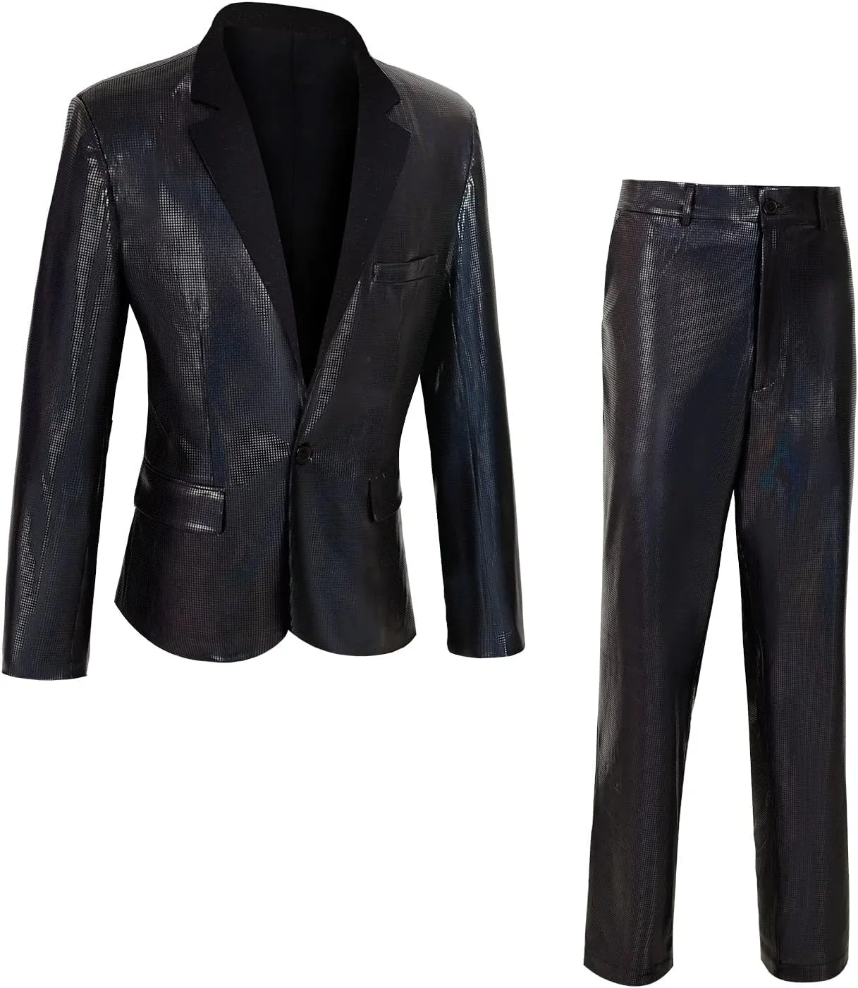 Mens 70s Disco Outfits Set Shiny Sequin Suit and Pants Halloween Costume