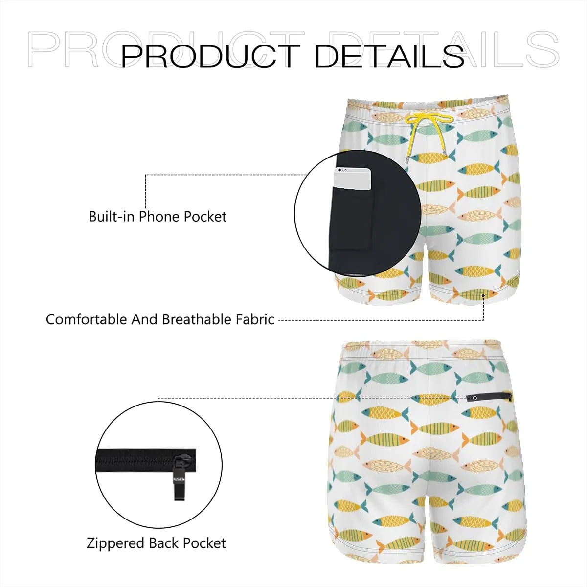 Men's Beach Shorts Batfish Patterned Swim Trunks Pool Party Beach Volleyball Sunbathing