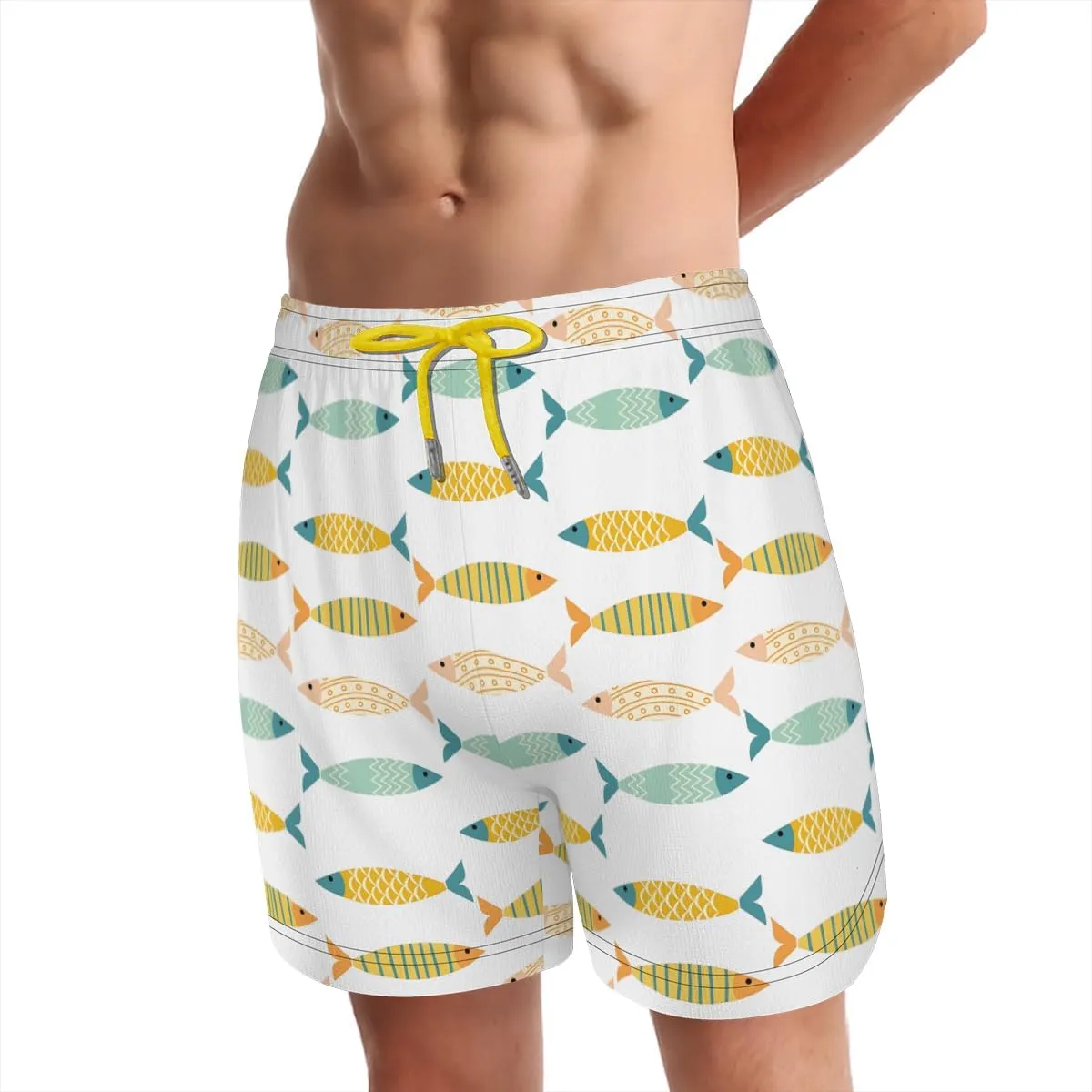 Men's Beach Shorts Batfish Patterned Swim Trunks Pool Party Beach Volleyball Sunbathing