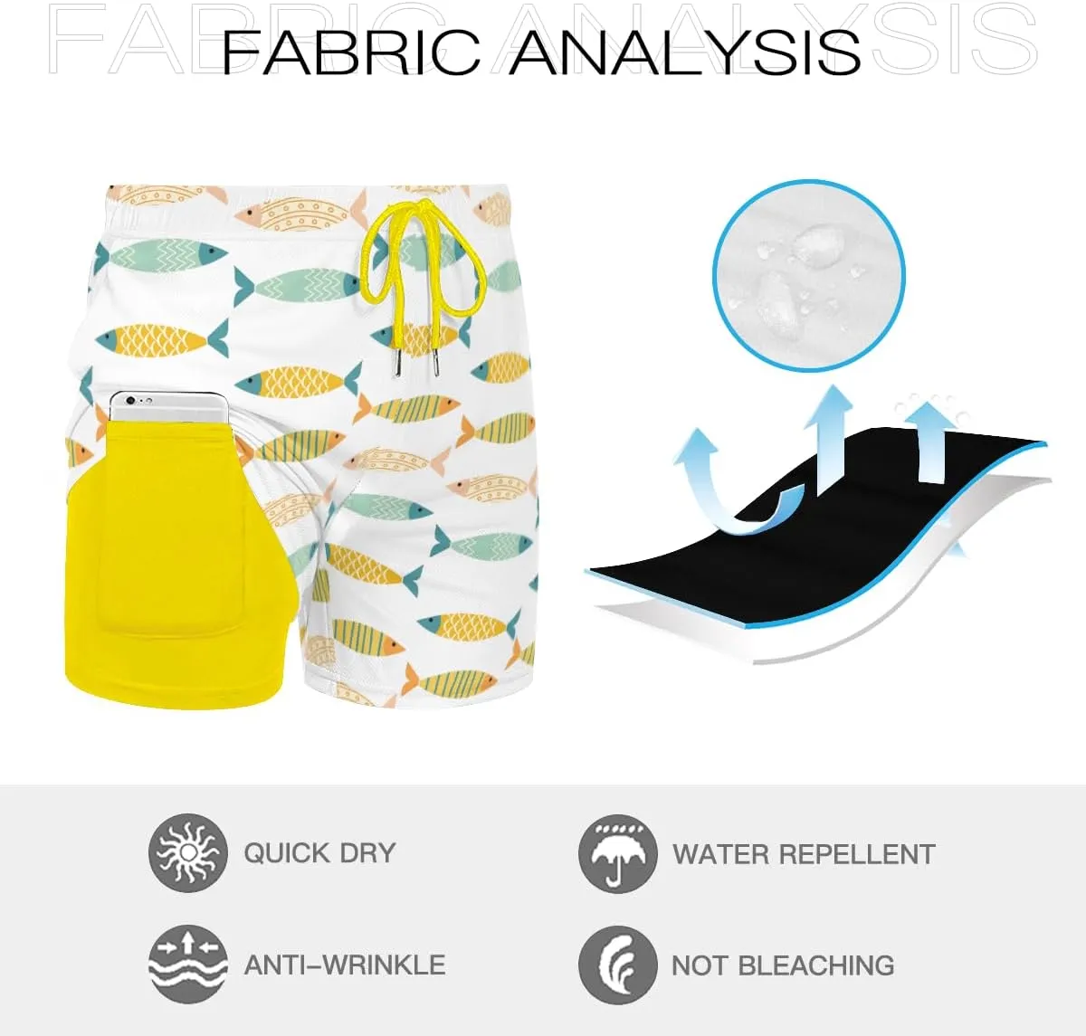 Men's Beach Shorts Batfish Patterned Swim Trunks Pool Party Beach Volleyball Sunbathing