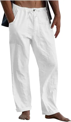 Mens Casual Pants Lightweight Plus Size Casual Pants Drawstring Low Rise Wide Leg Trousers Loose Yoga Pants with Pcokets