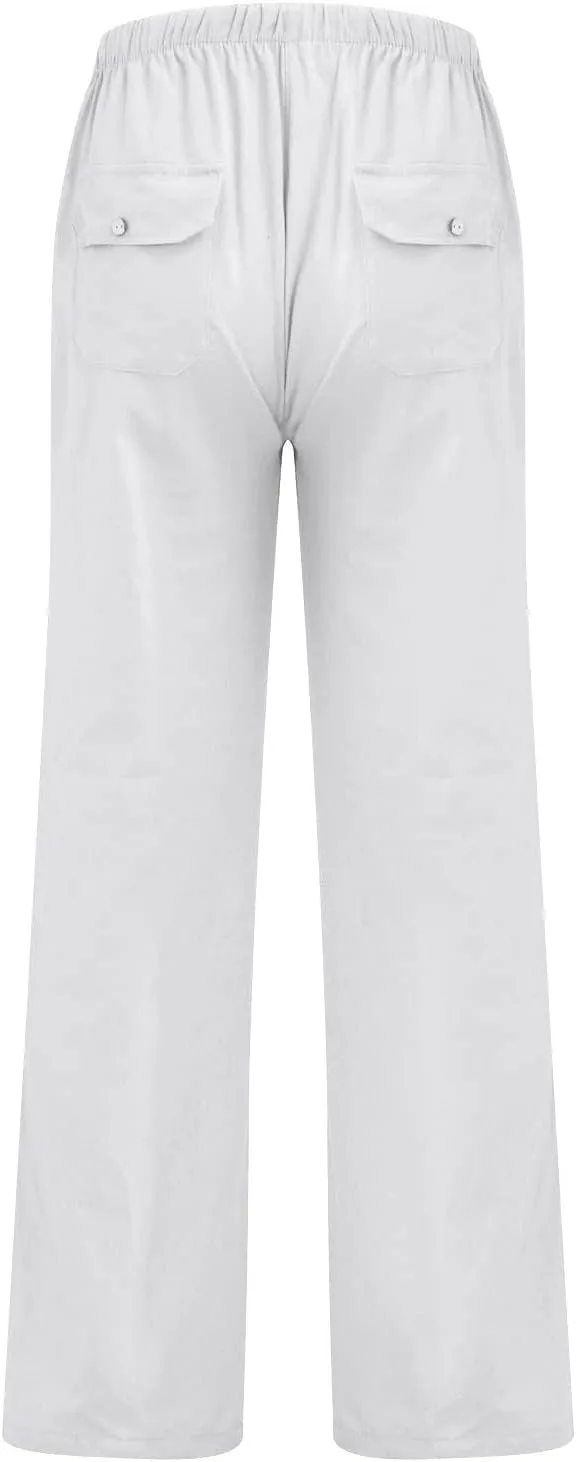 Mens Casual Pants Lightweight Plus Size Casual Pants Drawstring Low Rise Wide Leg Trousers Loose Yoga Pants with Pcokets