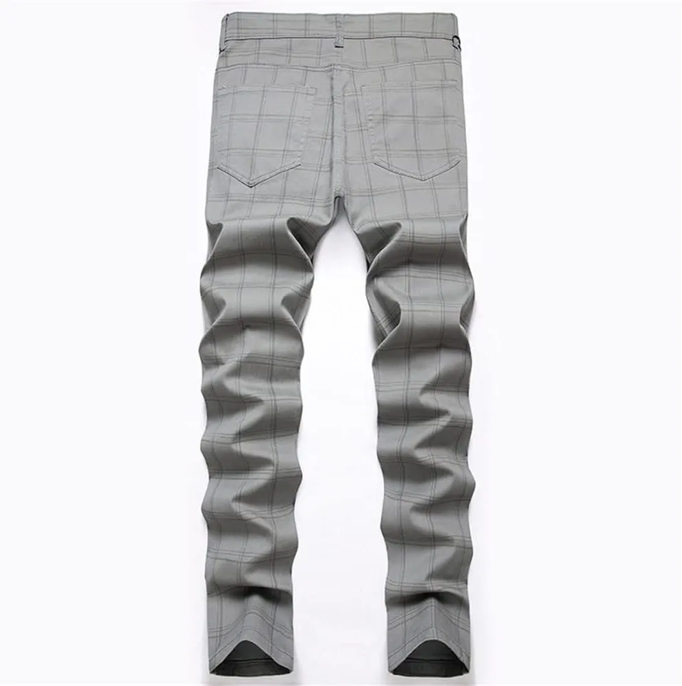 Mens Casual Plaid Chino Business Dress Pants,Fashion Black Stretch Slim Fit Flat Front Skinny Dress Pant for Men