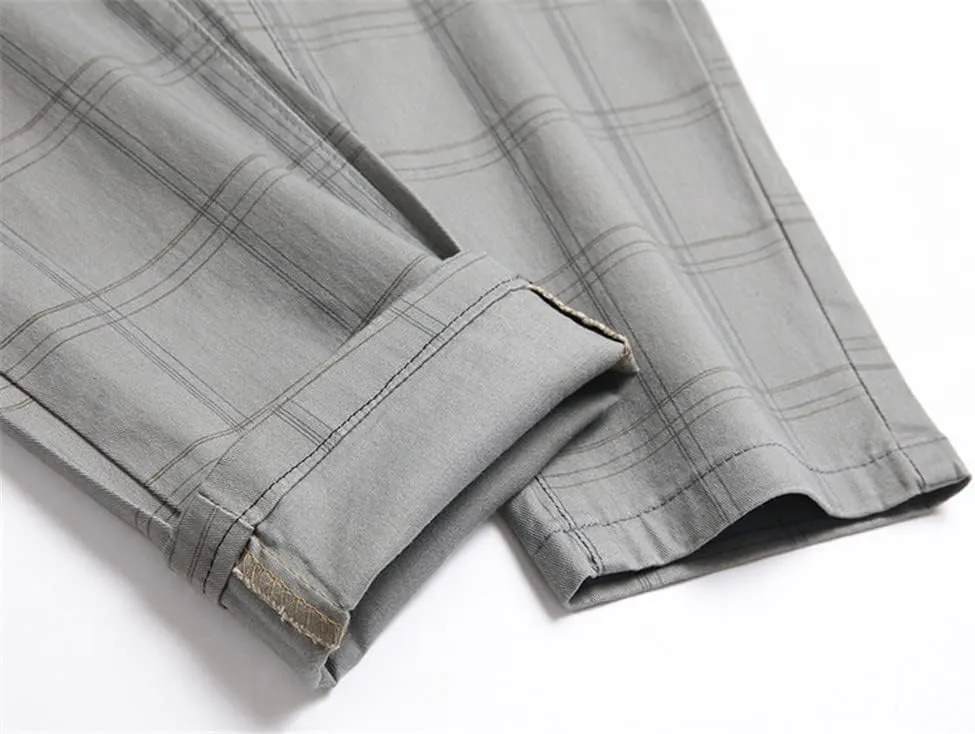 Mens Casual Plaid Chino Business Dress Pants,Fashion Black Stretch Slim Fit Flat Front Skinny Dress Pant for Men