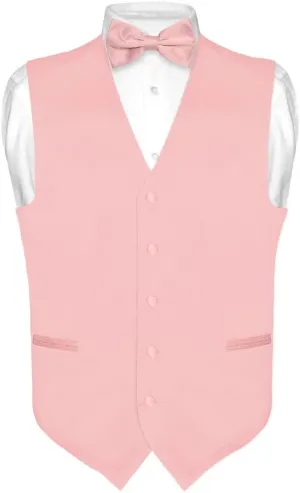 Men's Dress Vest & BowTie Solid PINK Color Bow Tie Set for Suit or Tuxedo