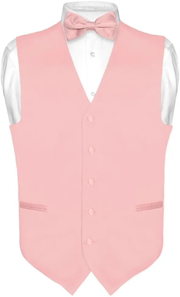 Men's Dress Vest & BowTie Solid PINK Color Bow Tie Set for Suit or Tuxedo