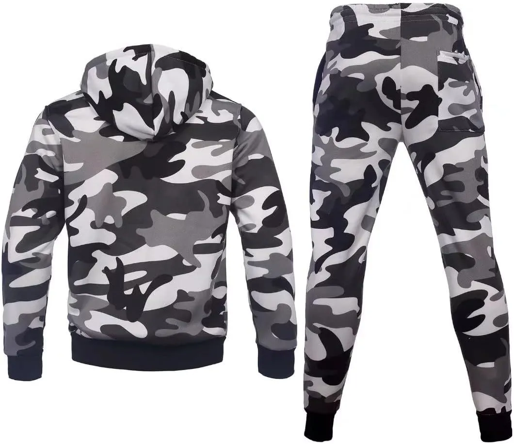 Men's hoodie sweatsuit Full-Zip fleece track suits casual jogger set outdoor sportswear