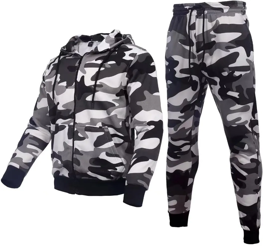 Men's hoodie sweatsuit Full-Zip fleece track suits casual jogger set outdoor sportswear