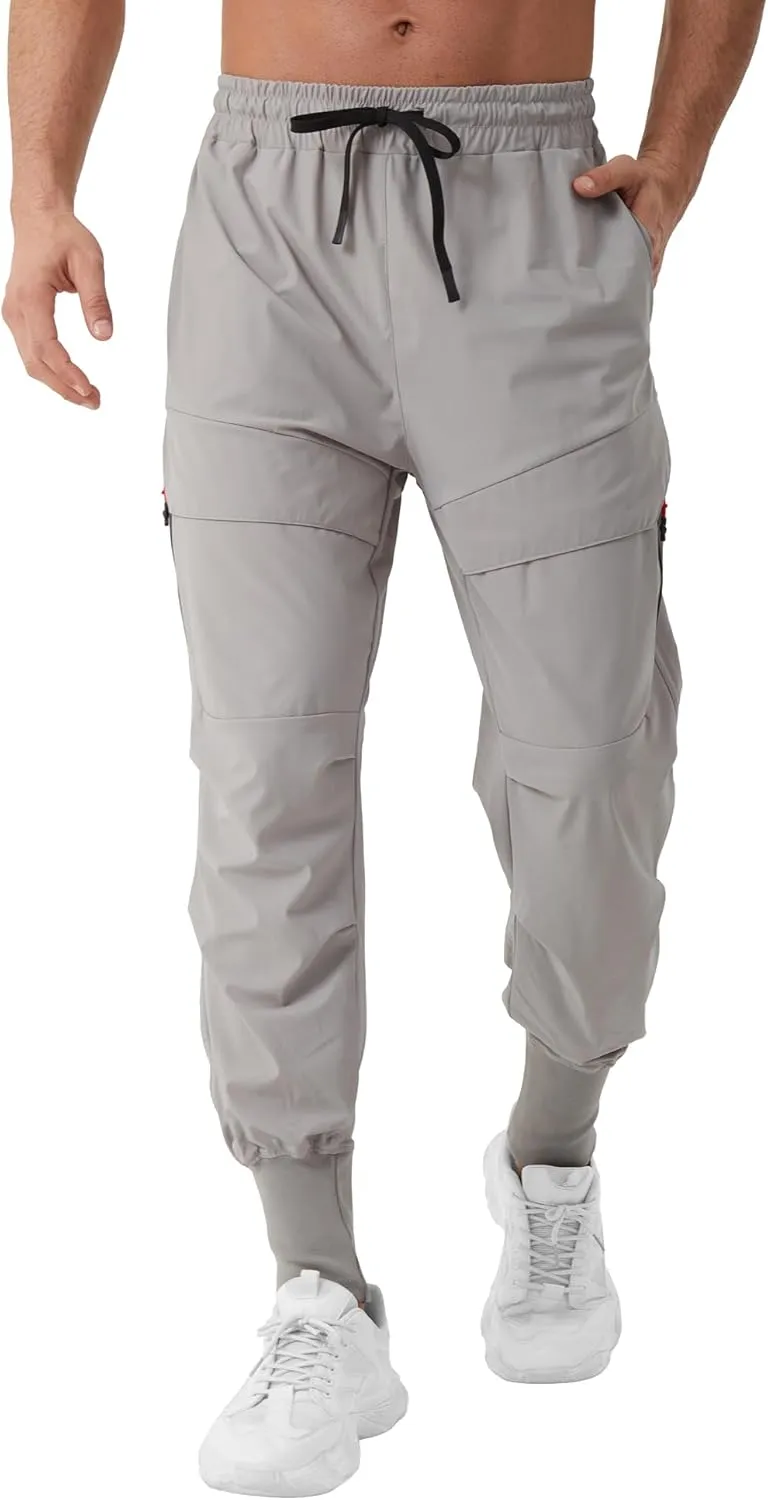 Men's Joggers Sweatpants with Zipper Pockets & Waist Drawstring,Lightweight Cool High Rib Workout Running Pants