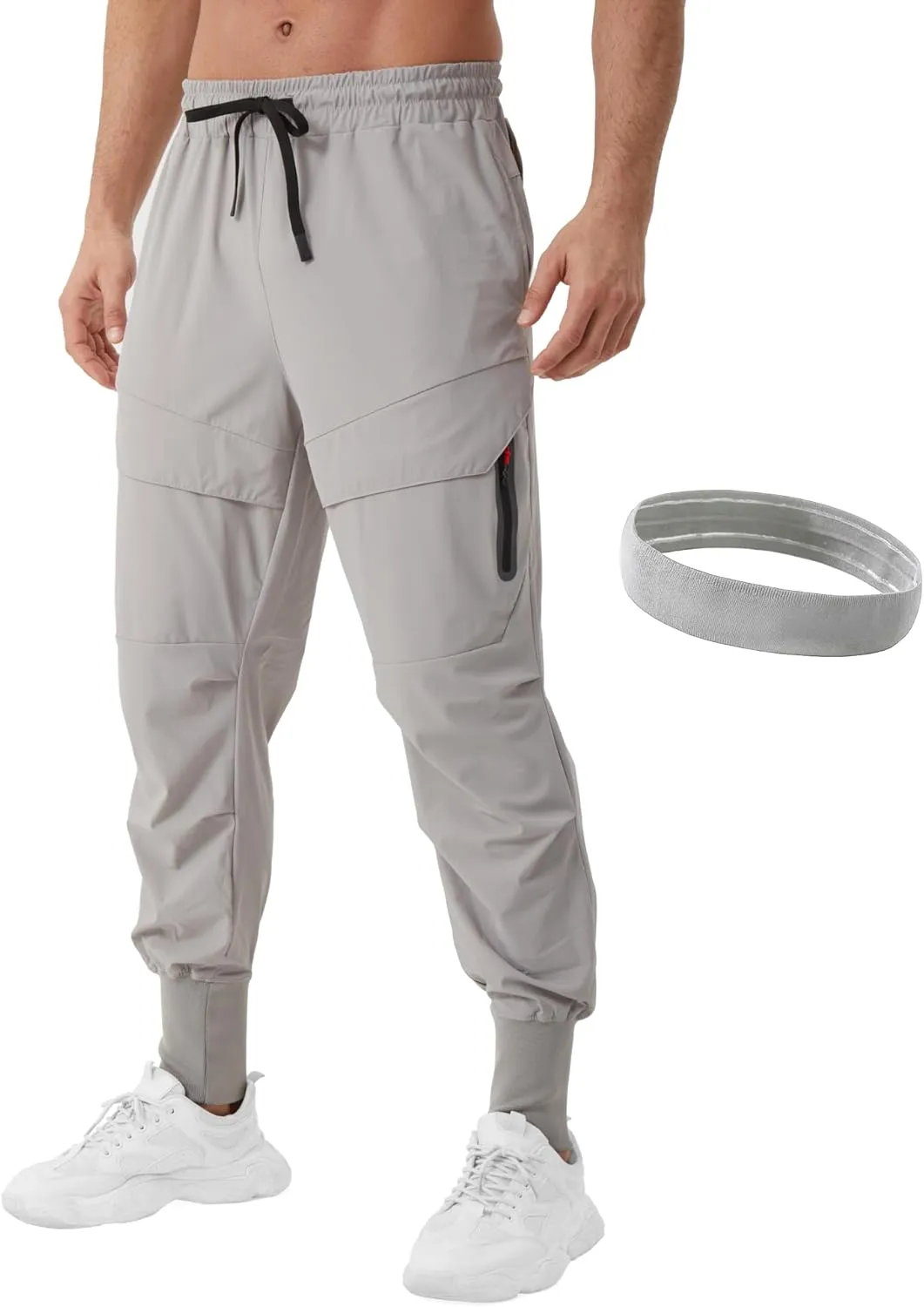 Men's Joggers Sweatpants with Zipper Pockets & Waist Drawstring,Lightweight Cool High Rib Workout Running Pants
