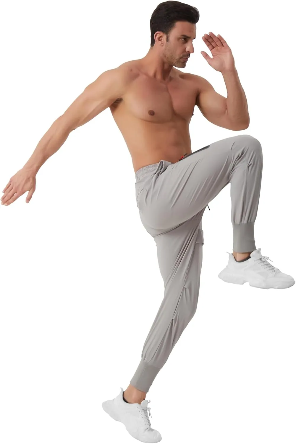 Men's Joggers Sweatpants with Zipper Pockets & Waist Drawstring,Lightweight Cool High Rib Workout Running Pants