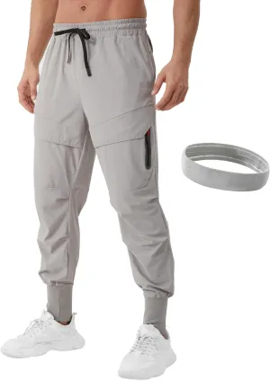 Men's Joggers Sweatpants with Zipper Pockets & Waist Drawstring,Lightweight Cool High Rib Workout Running Pants