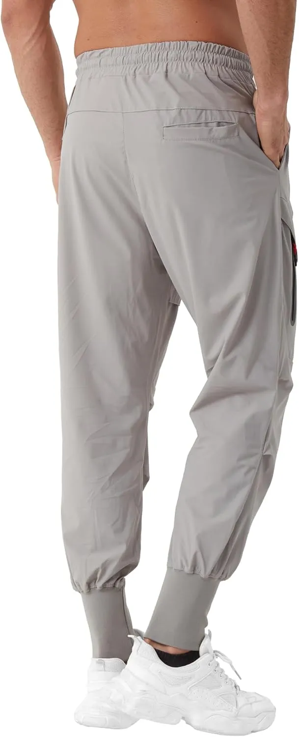 Men's Joggers Sweatpants with Zipper Pockets & Waist Drawstring,Lightweight Cool High Rib Workout Running Pants