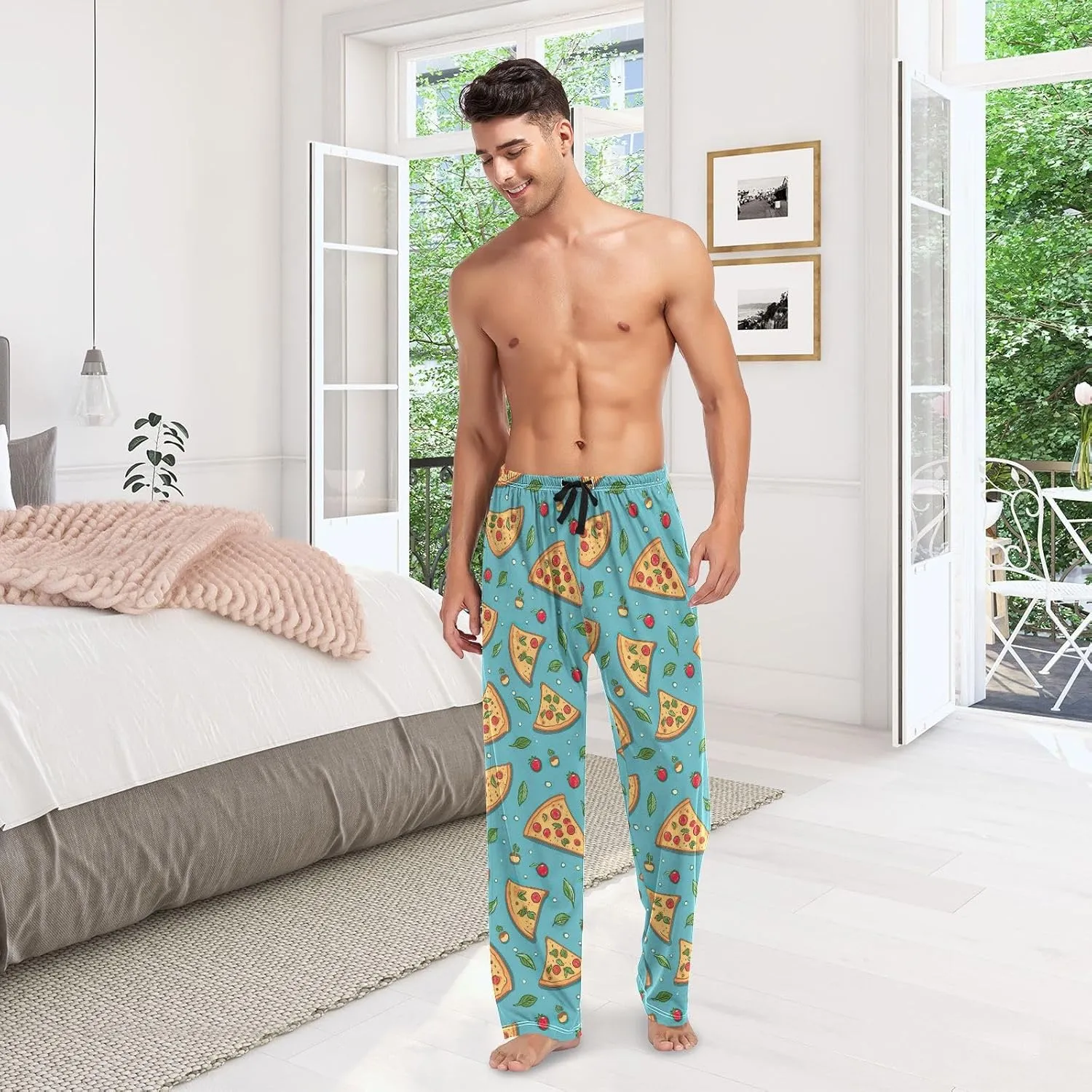 Men's Kawaii Frog Pajama Pants with Pockets,Sleep Lounge Pant Men Pajama Bottoms S