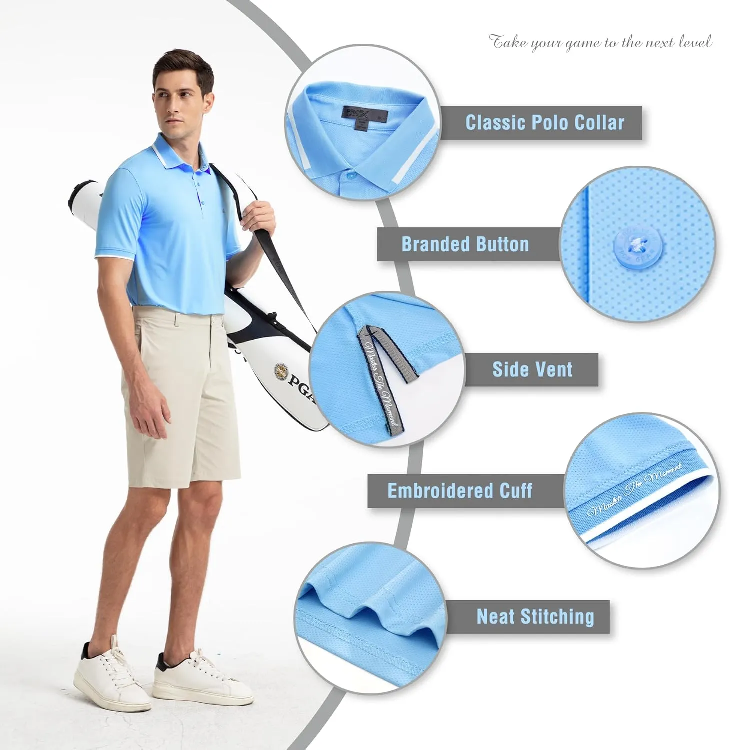 Men's Premium Golf Polo  Silky Tech Nylon, Cooling, UV-Resistant, Quick-Dry Athletic Shirt for Golf, Tennis