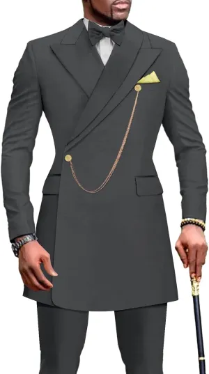 Men`s Suits Slim Fit Blazer and Pants Set Dashiki Outfits with Bow Tie Chain Kerchief African Clothes Wedding
