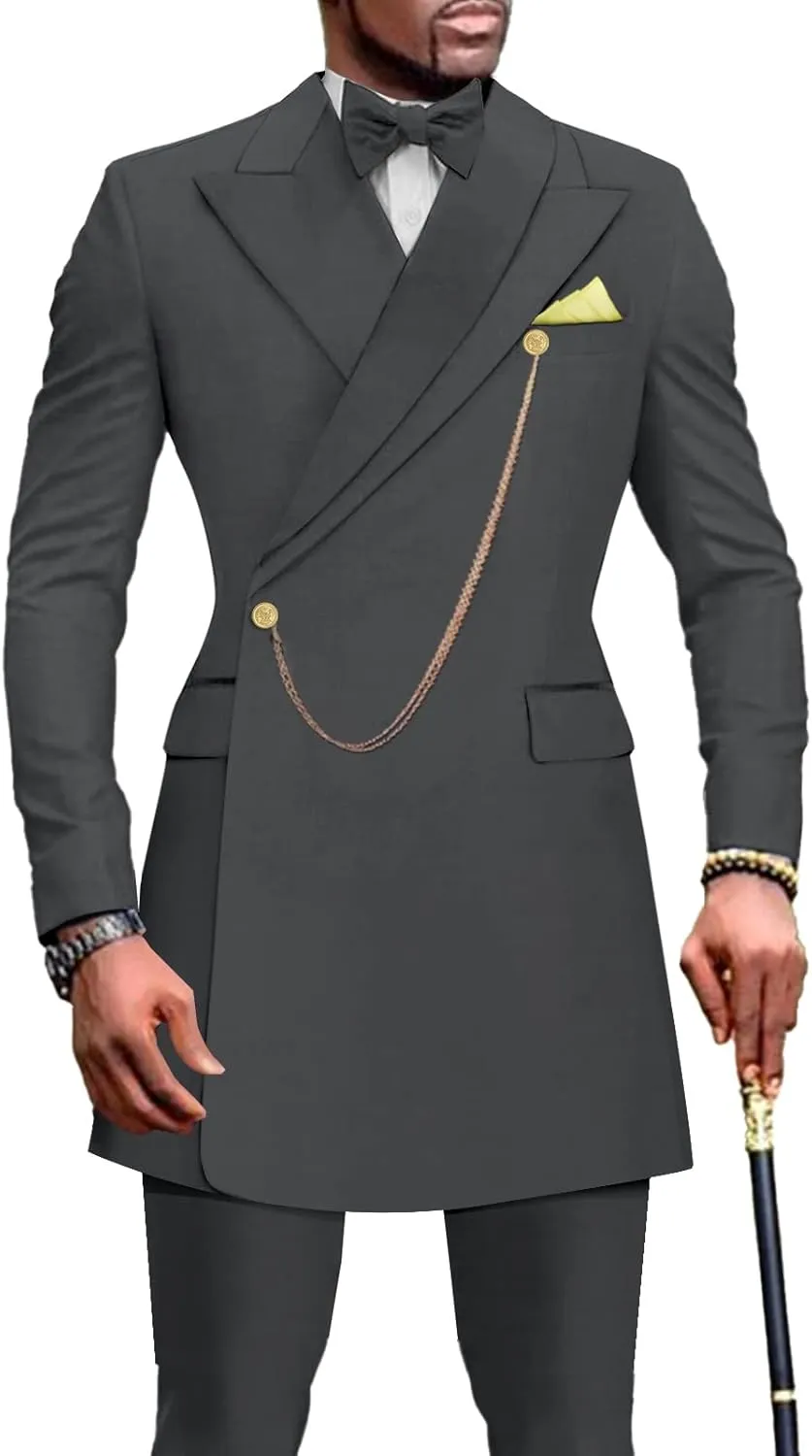 Men`s Suits Slim Fit Blazer and Pants Set Dashiki Outfits with Bow Tie Chain Kerchief African Clothes Wedding